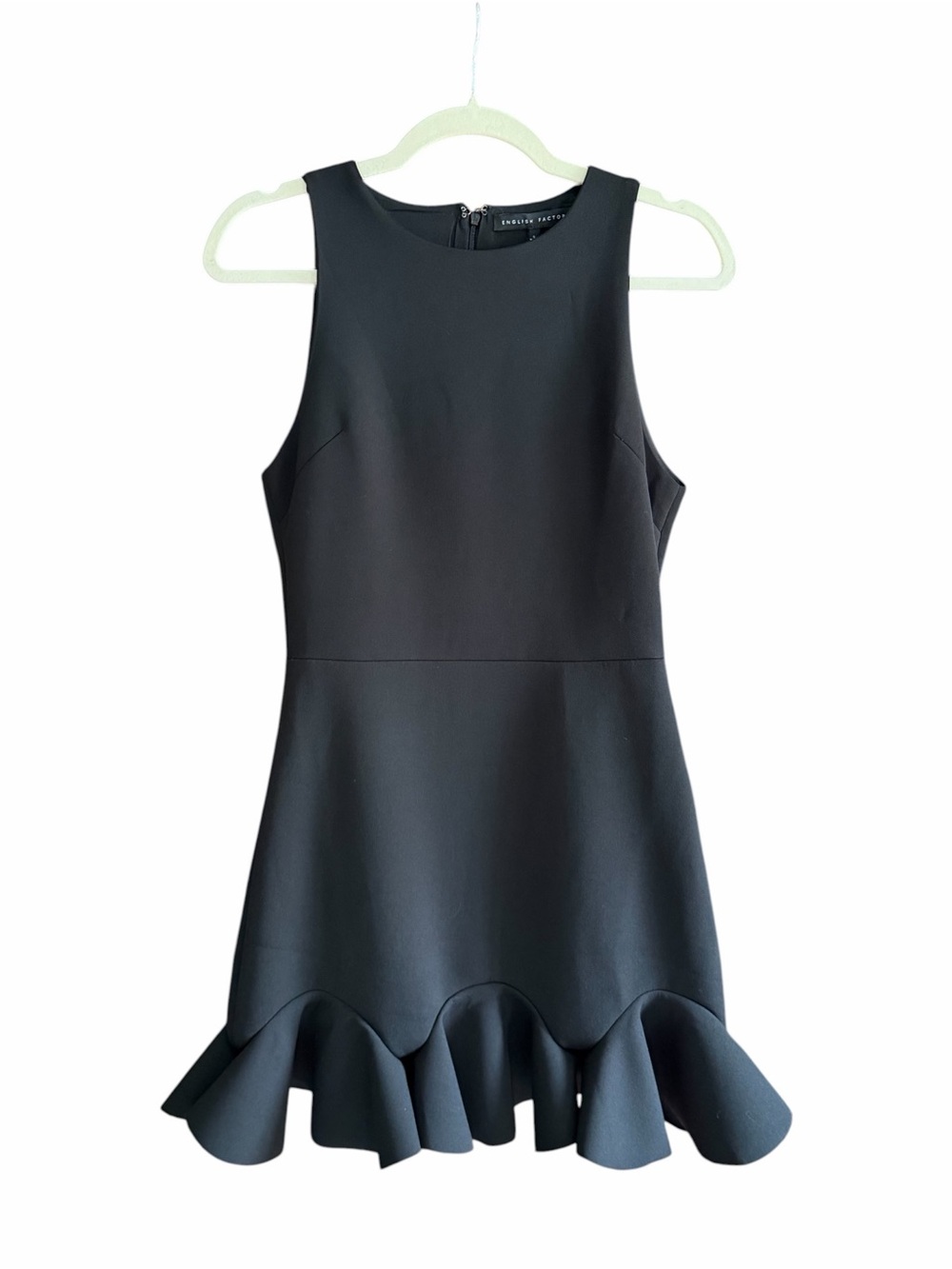 ENGLISH FACTORY Flounce Ruffle Hem Black Dress S